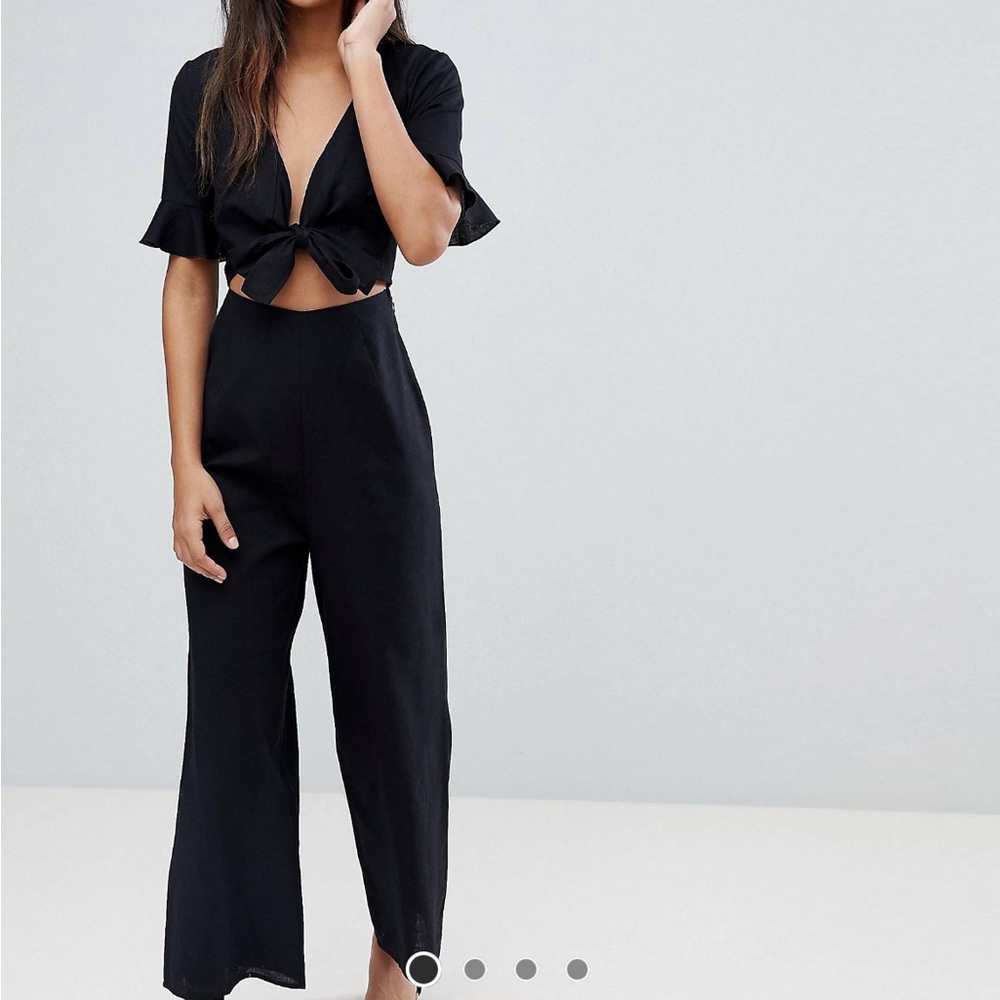 Asos Design Tea Jumpsuit With Cut Out In Linen
